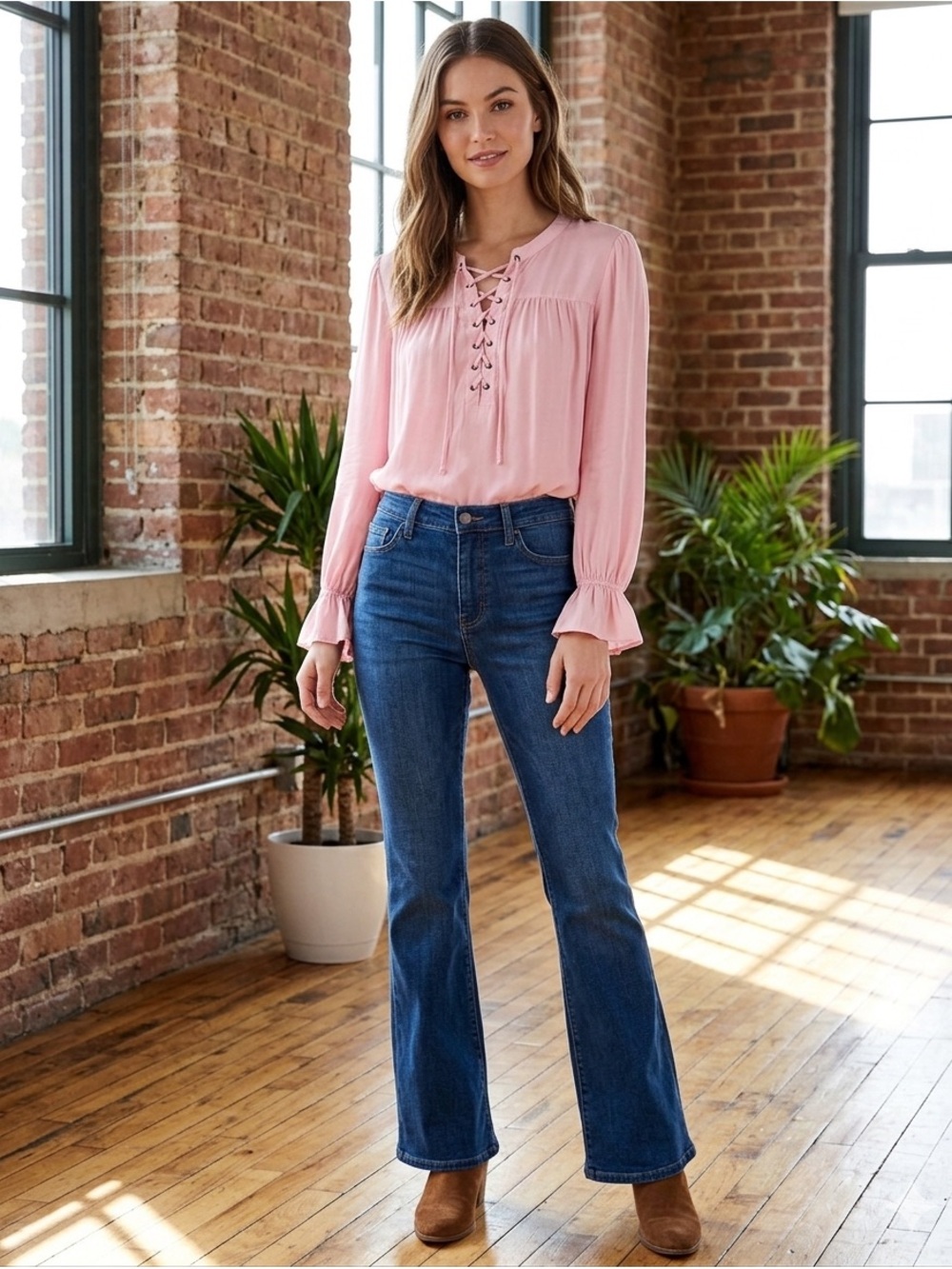🌸 Pink Lace-Up Blouse | Relaxed Fit Boho Top 🌸
